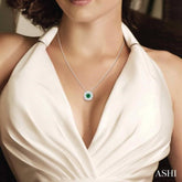 3.8 MM Round Cut Emerald and 1/3 Ctw Lovebright Precious Pendant in 14K White Gold with Chain